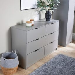 Home Source Chest 6 Drawers Bedroom Clothing Bedside Storage Organiser Wide in Grey - thumbnail 2