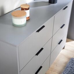 Home Source Chest 6 Drawers Bedroom Clothing Bedside Storage Organiser Wide in Grey - thumbnail 4