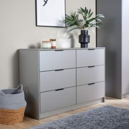 Home Source Chest 6 Drawers Bedroom Clothing Bedside Storage Organiser Wide in Grey - thumbnail 1