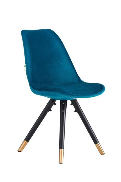 Life Interiors Single Sofia Ergonomic Modern Dining Chair Upholstered in Velvet, Metal Legs with Gold End Caps in Blue - image 1