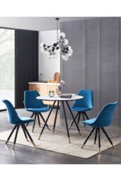 Life Interiors Single Sofia Ergonomic Modern Dining Chair Upholstered in Velvet, Metal Legs with Gold End Caps in Blue - thumbnail 6