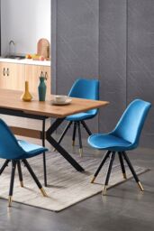 Life Interiors Single Sofia Ergonomic Modern Dining Chair Upholstered in Velvet, Metal Legs with Gold End Caps in Blue - thumbnail 8
