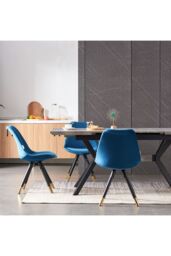 Life Interiors Single Sofia Ergonomic Modern Dining Chair Upholstered in Velvet, Metal Legs with Gold End Caps in Blue - thumbnail 7