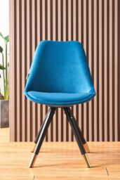 Life Interiors Single Sofia Ergonomic Modern Dining Chair Upholstered in Velvet, Metal Legs with Gold End Caps in Blue - thumbnail 2