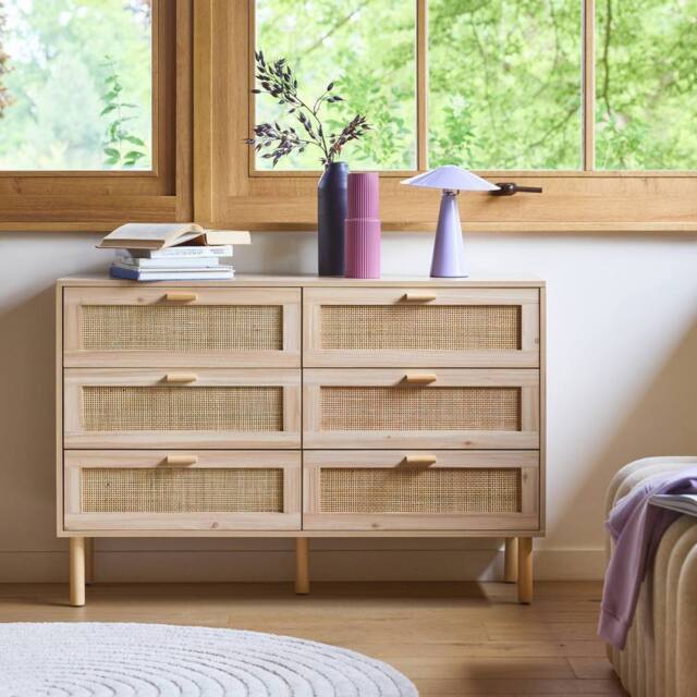 sweeek 6-drawer Chest With Cane & Wooden Effect in Beige - image 1
