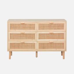 sweeek 6-drawer Chest With Cane & Wooden Effect in Beige - thumbnail 2
