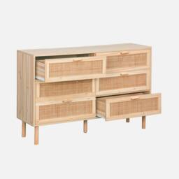 sweeek 6-drawer Chest With Cane & Wooden Effect in Beige - thumbnail 3