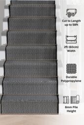 Kukoon Grey Herringbone Cut to Measure Stair Carpet Runner Rug - Size: 60 cm x 1320 cm - thumbnail 1