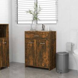Berkfield Home Classic Bathroom Cabinet Smoked Oak 60x33x80 cm Engineered Wood in Brown - Size: 60 x 33 x 80 cm - thumbnail 2