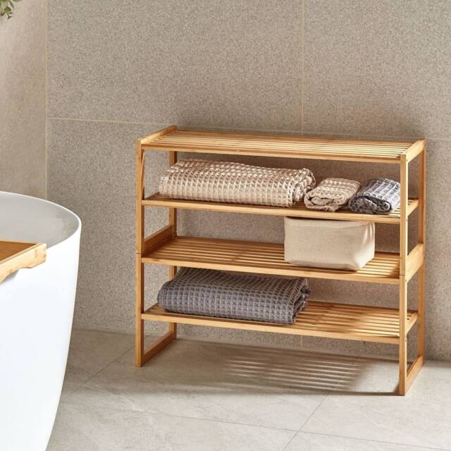 Wyld and Coco Bamboo 4-Tier Stackable Bathroom Shelf - Light Brown - image 1