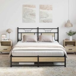 Berkfield Home Bed Frame without Mattress Sonoma Oak 150x200 cm King Size Engineered Wood in Brown - thumbnail 4