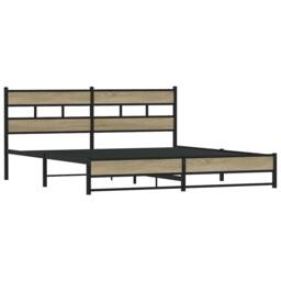 Berkfield Home Metal Bed Frame without Mattress Sonoma Oak 200x200 cm in Brown - thumbnail 1