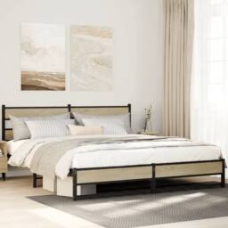 Berkfield Home Metal Bed Frame without Mattress Sonoma Oak 200x200 cm in Brown - thumbnail 2