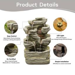 Bumilgar Elegant Water Feature 62CM 6-Tier Stone Gray in Grey - thumbnail 4