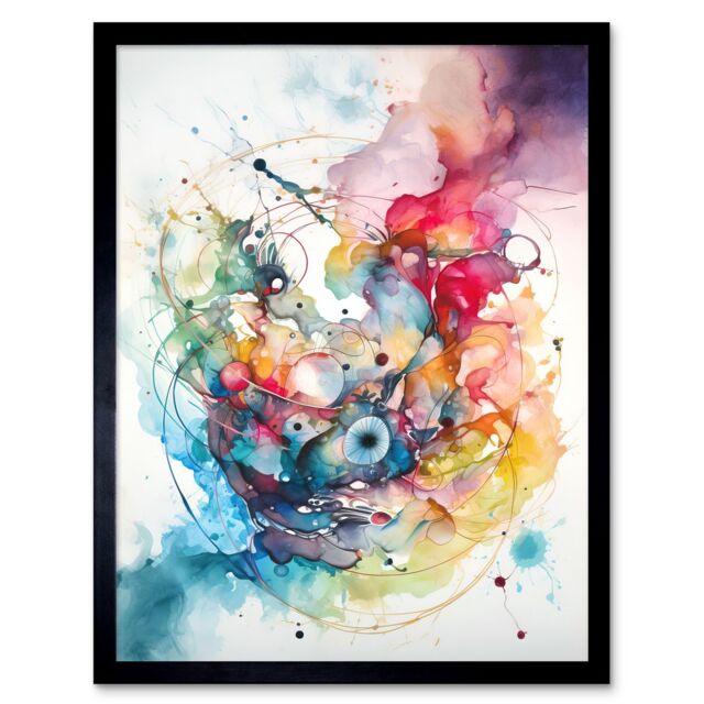 "Artery8 Abstract Multicolour Splatter Paint Watercolour Framed Art 12X16"" in Black - Size: W12"" x H16""" - image 1