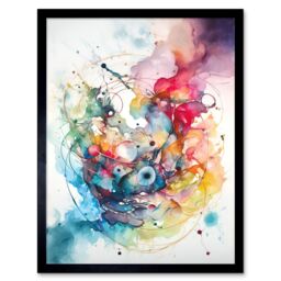 "Artery8 Abstract Multicolour Splatter Paint Watercolour Framed Art 12X16"" in Black - Size: W12"" x H16""" - thumbnail 1