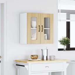 Berkfield Home Kitchen Wall Cabinet with Glass Door Kalmar Sonoma Oak Engineered Wood in Brown - thumbnail 4