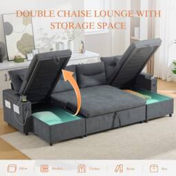 Matteo 4-Seater Corduroy Sofa with Dual Chaise, Storage & USB - Charcoal Grey - thumbnail 5