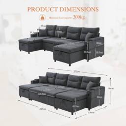 Matteo 4-Seater Corduroy Sofa with Dual Chaise, Storage & USB - Charcoal Grey - thumbnail 3