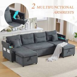 Matteo 4-Seater Corduroy Sofa with Dual Chaise, Storage & USB - Charcoal Grey - thumbnail 7