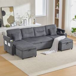 Matteo 4-Seater Corduroy Sofa with Dual Chaise, Storage & USB - Charcoal Grey - thumbnail 2