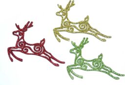 Shatchi 3pcs Glitter Reindeer Christmas Tree Xmas Party Hanging Ornament Decorations - thumbnail 2