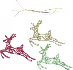 Shatchi 3pcs Glitter Reindeer Christmas Tree Xmas Party Hanging Ornament Decorations - thumbnail 3