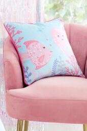 Bedlam 'Mermaid Vibes' Velvet Filled Cushion in Pink - Size: 43 cm x 43 cm - thumbnail 2