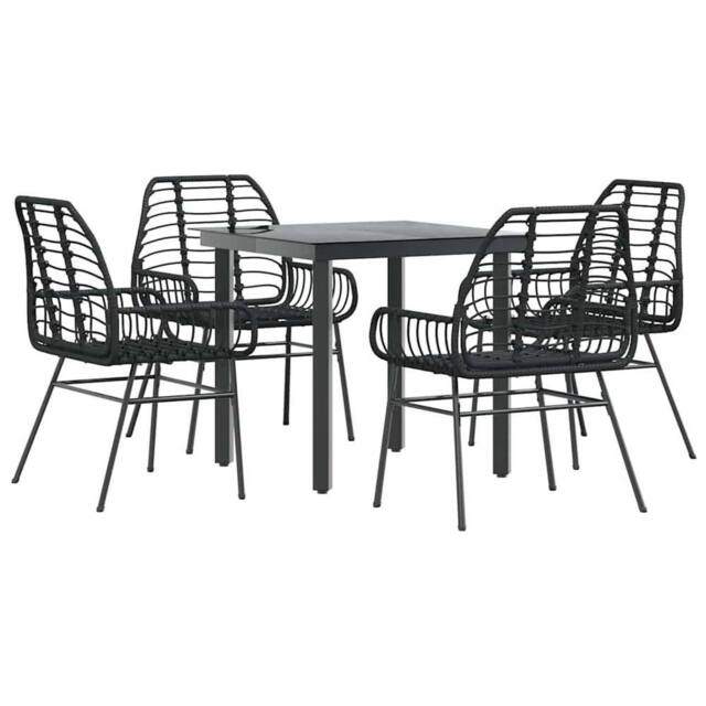 Berkfield Home 5 Piece Garden Dining Set Black Poly Rattan Glass - image 1