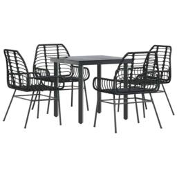 Berkfield Home 5 Piece Garden Dining Set Black Poly Rattan Glass - thumbnail 1