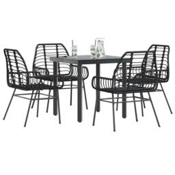 Berkfield Home 5 Piece Garden Dining Set Black Poly Rattan Glass - thumbnail 2