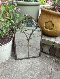 Inspirational Gifting Leavesdon Arched Window Mirror for Home or Garden 40cm tall in Brown