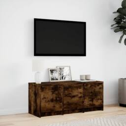 Berkfield Home TV Cabinet with LED Smoked Oak 97x34x40 cm Engineered Wood in Brown - Size: 97 x 34 x 40 cm - thumbnail 4