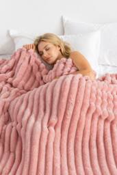 Dyzi Supersoft Ribbed Fleece Throw Blanket for Couch & Bed - Cozy Jacquard Home Blanket in Pink - Size: 200 cm x 240 cm - thumbnail 2