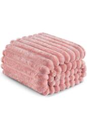 Dyzi Supersoft Ribbed Fleece Throw Blanket for Couch & Bed - Cozy Jacquard Home Blanket in Pink - Size: 200 cm x 240 cm - thumbnail 3