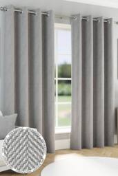 Enhanced Living 'Chester' Grey Herringbone Jacquard Eyelet Blackout Curtains Pair - Size: 117 cm width x 137 cm drop - thumbnail 1