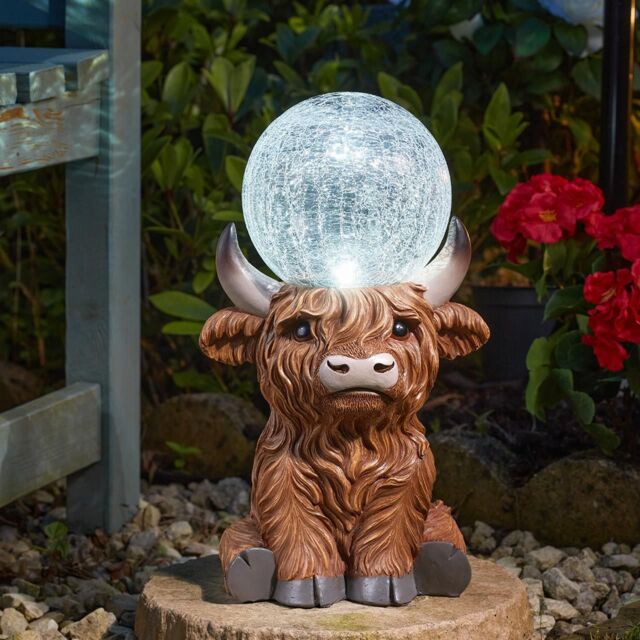 mysmartbuy Solar Powered LED Highland Cow Garden Ornament with Light Up Orb in Brown - image 1