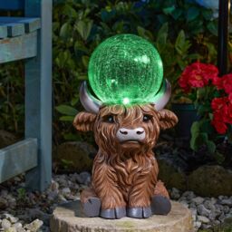 mysmartbuy Solar Powered LED Highland Cow Garden Ornament with Light Up Orb in Brown - thumbnail 4