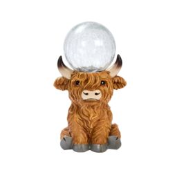 mysmartbuy Solar Powered LED Highland Cow Garden Ornament with Light Up Orb in Brown - thumbnail 5