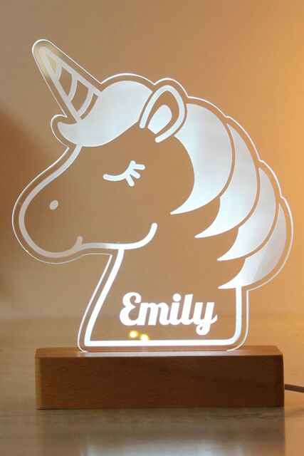 Personalised Memento Company Women's Unicorn Wooden Based LED Light in Clear - image 1