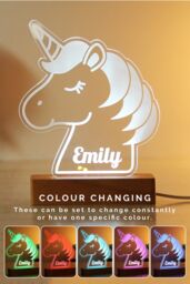 Personalised Memento Company Women's Unicorn Wooden Based LED Light in Clear - thumbnail 4