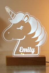 Personalised Memento Company Women's Unicorn Wooden Based LED Light in Clear