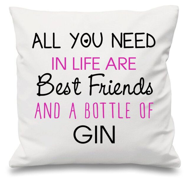 "60 SECOND MAKEOVER Cushion Cover All You Need In Life Are Best Friends & A Bottle Of Gin 16"" x 16"" in White - Size: 40 cm x 40 cm"