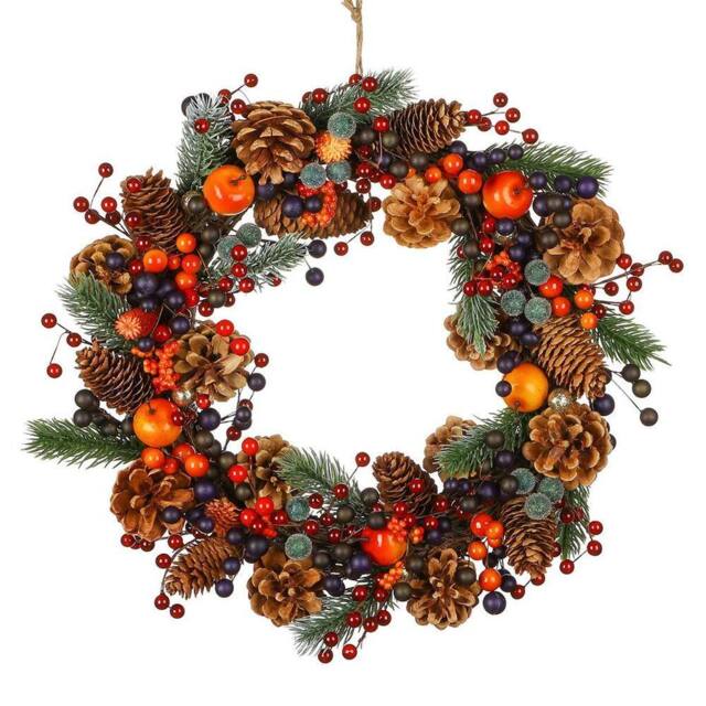 Dibor 40cm Harvest Fruits Xmas Decor Front Door Wreath Christmas Wreath - image 1