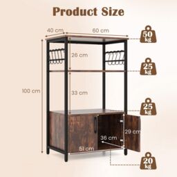 Costway 3-Tier Kitchen Bakers Rack Industrial Microwave Stand w/Cabinet in Brown - thumbnail 2