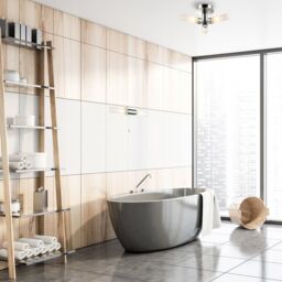 Happy Homewares Modern Chrome IP44 Rated Bathroom Ceiling Light with Tubular Glass Shades in Silver - thumbnail 6