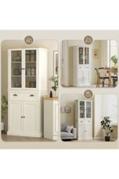 ERGOVEXA Multi-Storage Farmhouse Kitchen Cabinet, Cream - thumbnail 4