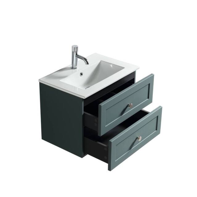 Bathroom Kingdom Bakewell Smoked Sage Wall Hung Basin Drawer Vanity 600mm in Teal - image 1