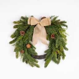 Scottish Everlastings Ltd 50cm Real Touch Half Wreath with Hessian Bow in Green - thumbnail 2