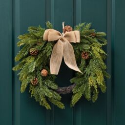 Scottish Everlastings Ltd 50cm Real Touch Half Wreath with Hessian Bow in Green - thumbnail 1
